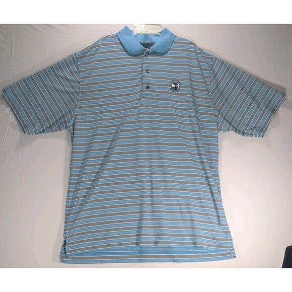 FootJoy Mens XL Pebble Beach Golf Polo Shirt Performance Blue Black Stripes - Picture 1 of 9